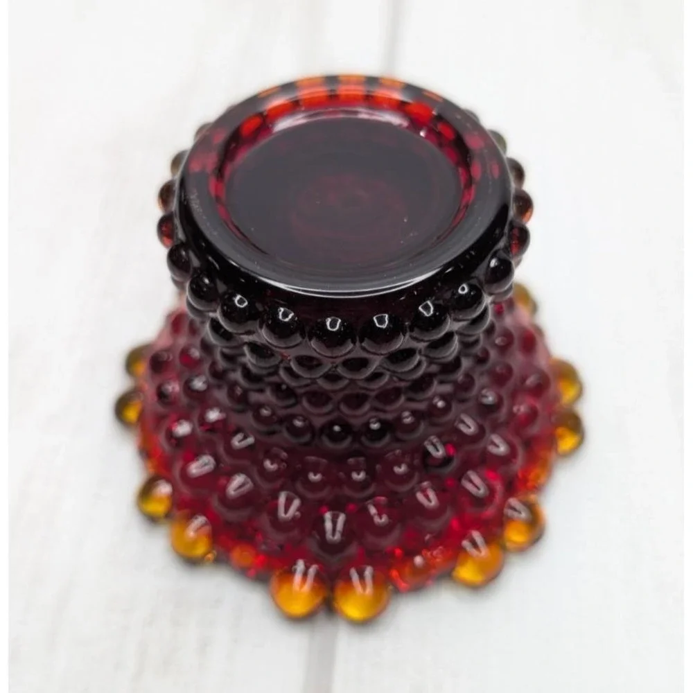 Amberina Hobnail Fenton Glass Candle Holder – Glows Under Black Light